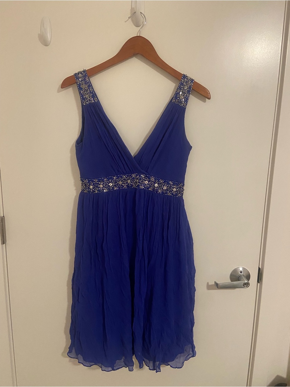 Maggy London Cobalt Blue Embellished V-Neck Midi Dress